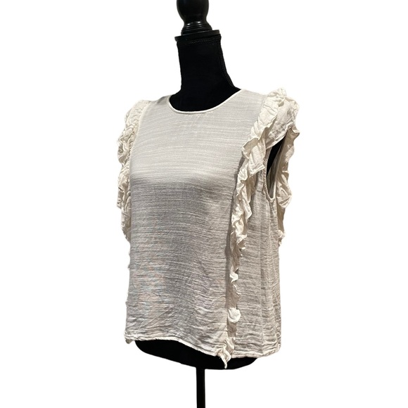 Tiffosi cream sleeveless crepe fabric ruffle accent bohemian top extra large - Picture 2 of 12